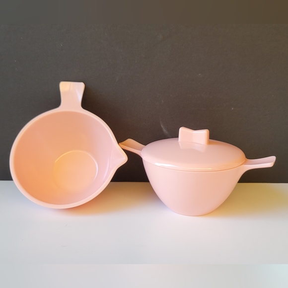 Vintage Dining 3 Piece Pink Melamine Melmac Creamer And Sugar Set
